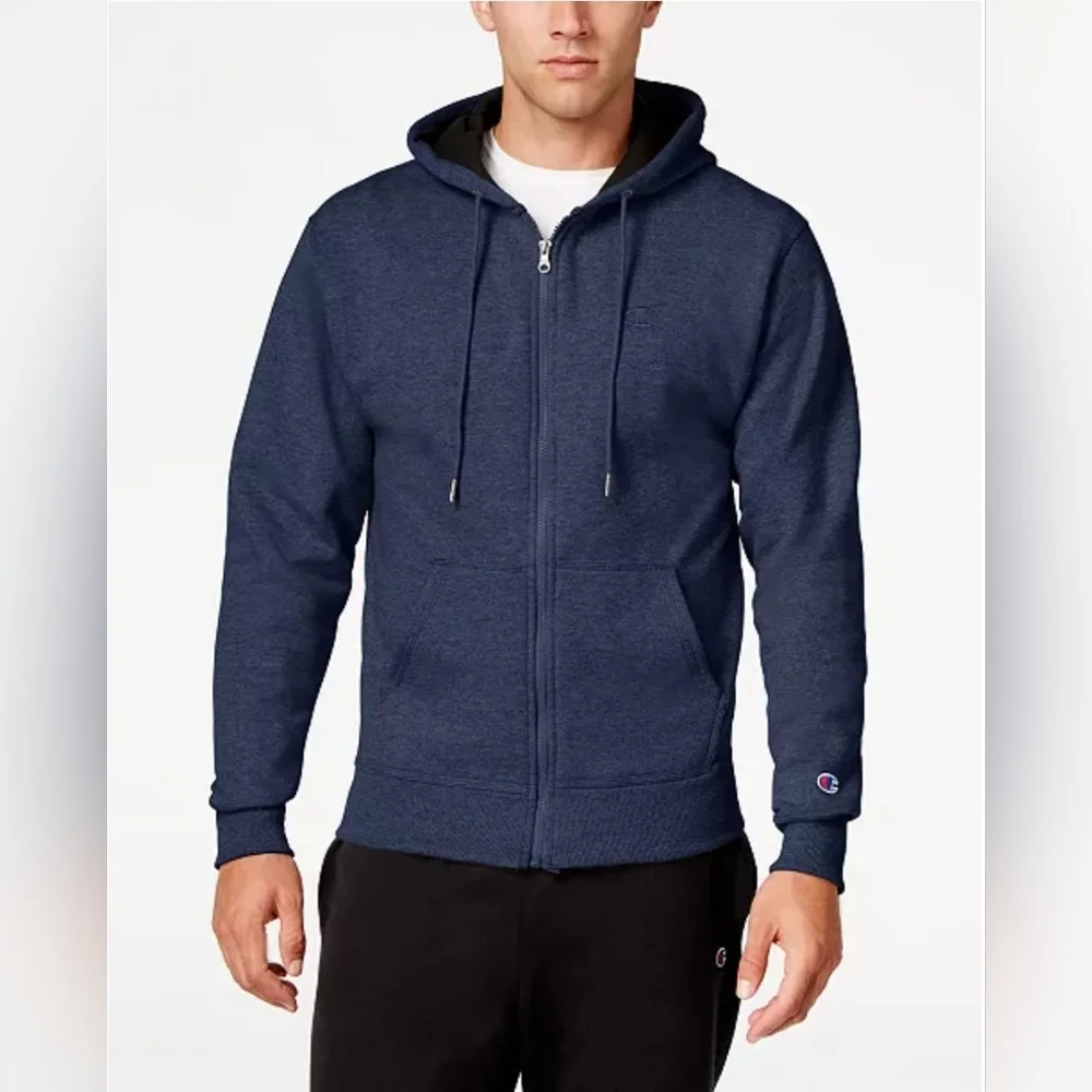 Champion Men's Powerblend Fleece Quarter-Zip Hoodie Navy Blue